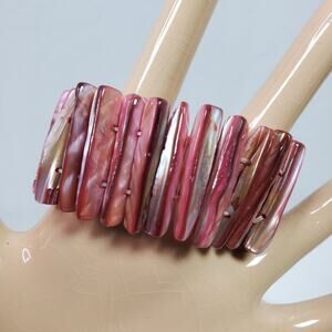 Vintage Red Pink Abalone Shell Bracelet Stretchy